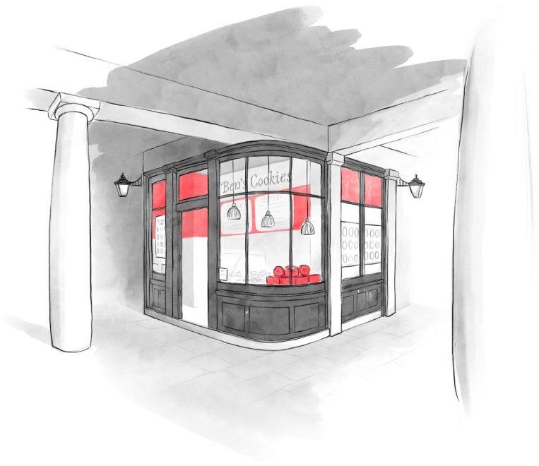 Ben's Cookies 매장 분위기를 담은 공식 일러스트