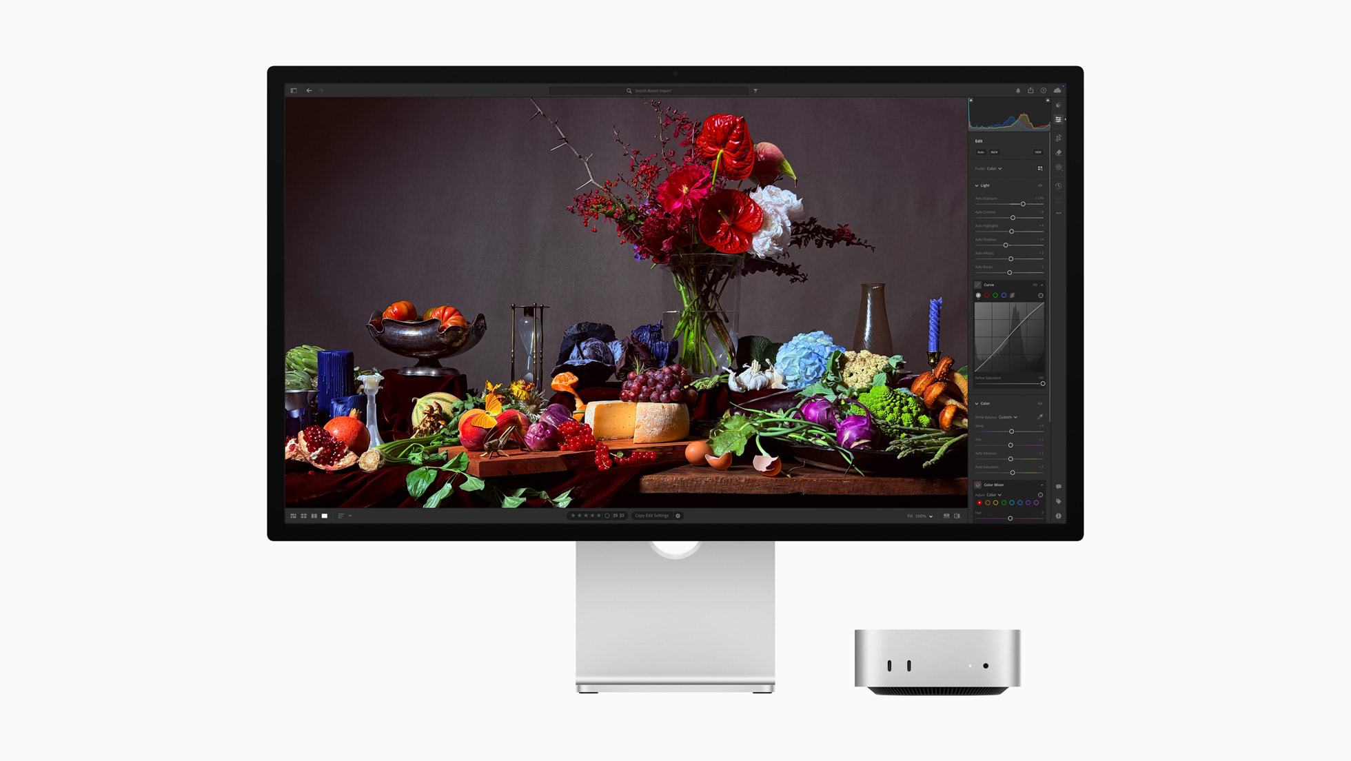 Apple Studio Display에서 Adobe Lightroom을 사용하는 공식 작업 예시 이미지